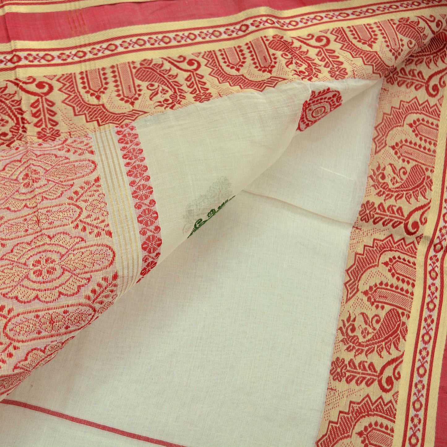 Indian Vintage Sarees Ivory Pure Cotton Hand Woven Sari 5yd Ethnic Floral Craft Fabric Dress making Upcycle Crafting Quilting