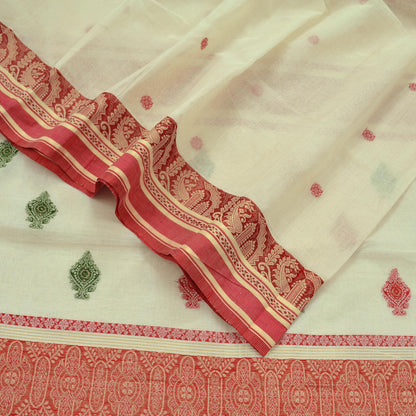 Indian Vintage Sarees Ivory Pure Cotton Hand Woven Sari 5yd Ethnic Floral Craft Fabric Dress making Upcycle Crafting Quilting