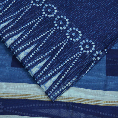 Indian Vintage Sari Blue Pure Chanderi Cotton Hand Block Printed Sarees 5Yd Craft Fabric Soft Sewing Sarong Dress Making Quilting Crafting