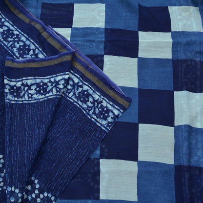 Indian Vintage Sari Blue Pure Chanderi Cotton Hand Block Printed Sarees 5Yd Craft Fabric Soft Sewing Sarong Dress Making Quilting Crafting