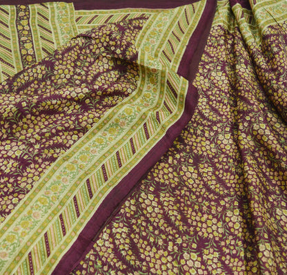 Indian Vintage Sari Purple Pure Silk Printed Sarees 6yd Sewing Craft Fabric Dress Making Soft Wrap Floral Quilting Crafting Upcycle Used