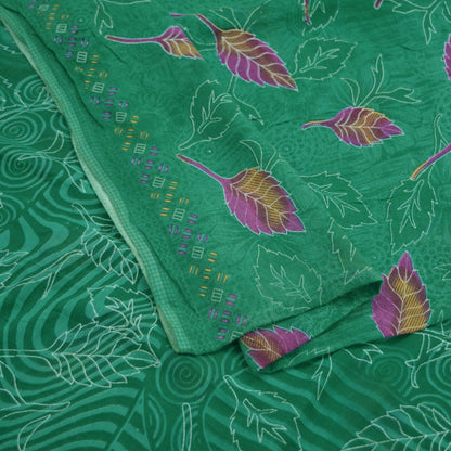 Indian Vintage Green Saree Printed Pure Cotton Sari Craft Fabric Soft 5Yd Sewing Sarong Wrap Boho Floral Dress making Crafting Quilting