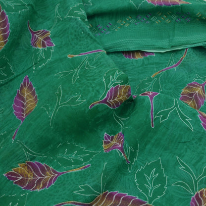 Indian Vintage Green Saree Printed Pure Cotton Sari Craft Fabric Soft 5Yd Sewing Sarong Wrap Boho Floral Dress making Crafting Quilting