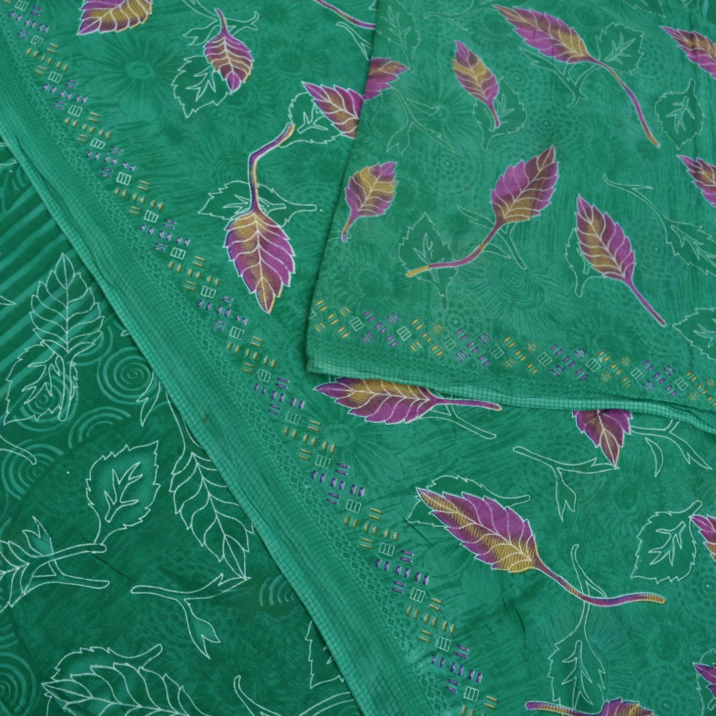 Indian Vintage Green Saree Printed Pure Cotton Sari Craft Fabric Soft 5Yd Sewing Sarong Wrap Boho Floral Dress making Crafting Quilting