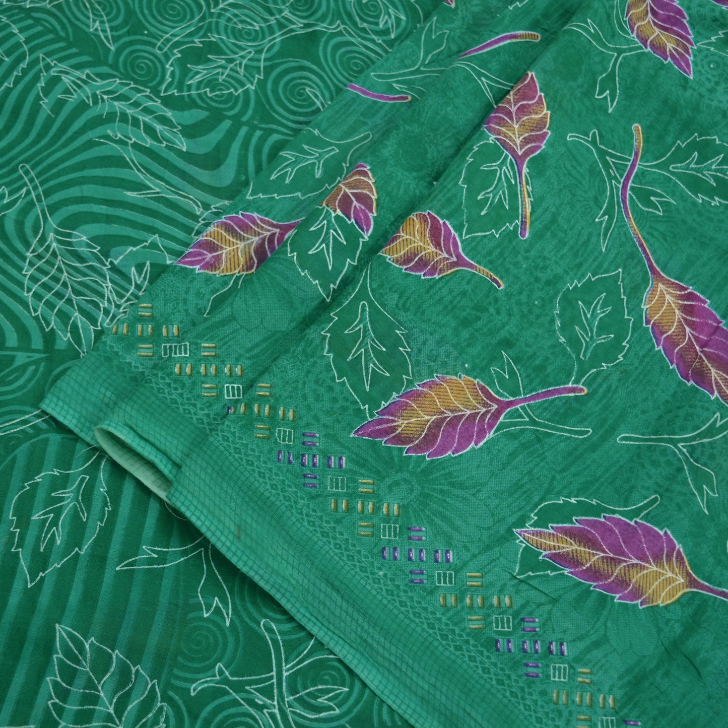 Indian Vintage Green Saree Printed Pure Cotton Sari Craft Fabric Soft 5Yd Sewing Sarong Wrap Boho Floral Dress making Crafting Quilting