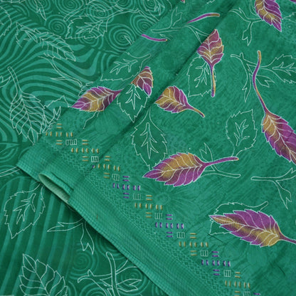 Indian Vintage Green Saree Printed Pure Cotton Sari Craft Fabric Soft 5Yd Sewing Sarong Wrap Boho Floral Dress making Crafting Quilting