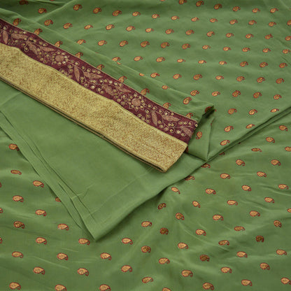 Indian Vintage Green Saree Pure Crepe Silk Hand Embroidered Sari Craft Fabric 6Yd Sewing Soft Zari Wedding/Bridal Sarees