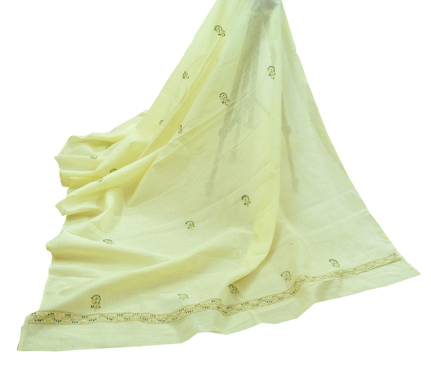 Indian Vintage Yellow Dupatta Long Stole Pure Cotton Handmade Chikankari Scarves Veil Scarf Wrap Hippie Boho Soft