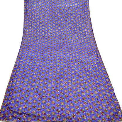 Indian Vintage Royal Blue Dupatta Long Stole Chiffon Hand Embroidered Bagh Phulkari Stole Scarves Golden lace