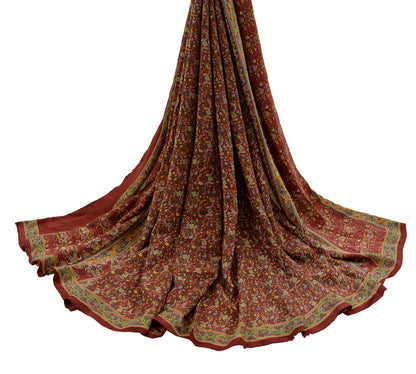 Women Indian Vintage Brown Dupatta Long Stole Pure Crepe silk Printed Dupatta Veil Scarves soft Boho Wrap Dressmaking Paisley