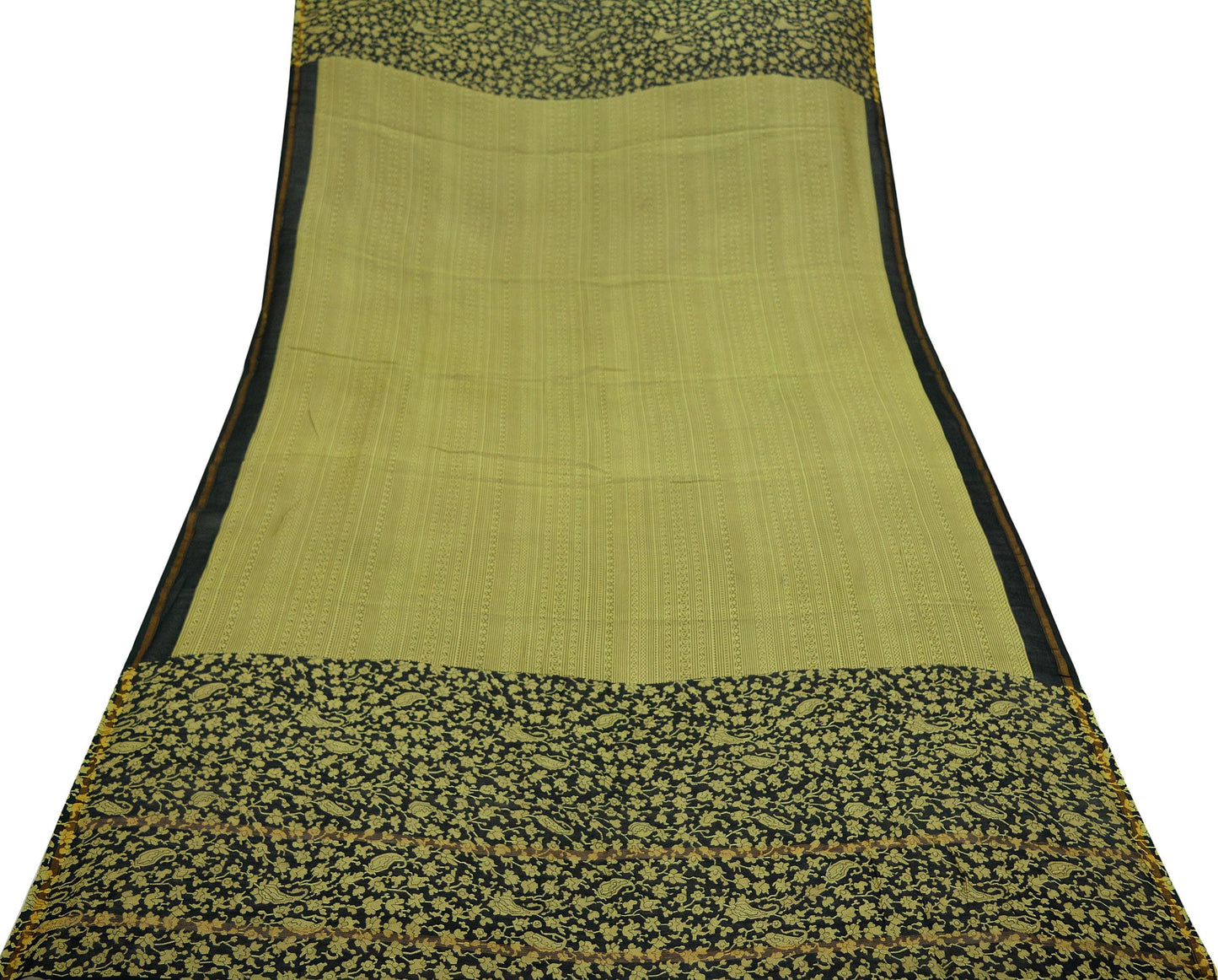 Indian Vintage Dupatta Green & Black Dupatta Long Stole Block Print Pure Chanderi Silk Indian Scarves Veil Golden Zari