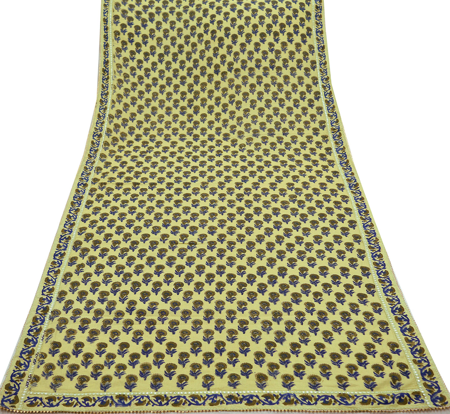 Indian Vintage Dupatta Green Long Stole Block Print 100% Pure Cotton Scarf Veil Soft Floral
