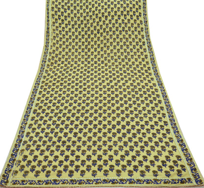 Indian Vintage Dupatta Green Long Stole Block Print 100% Pure Cotton Scarf Veil Soft Floral