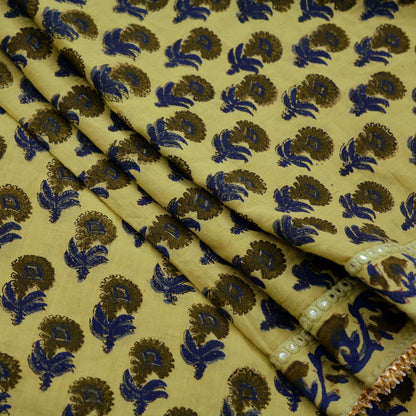 Indian Vintage Dupatta Green Long Stole Block Print 100% Pure Cotton Scarf Veil Soft Floral