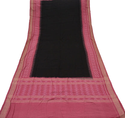 Indian Vintage Dupatta Black & Pink Long Stole Hand woven Sambalpuri Ikat Hijab Pure Cotton Indian Scarves Veil