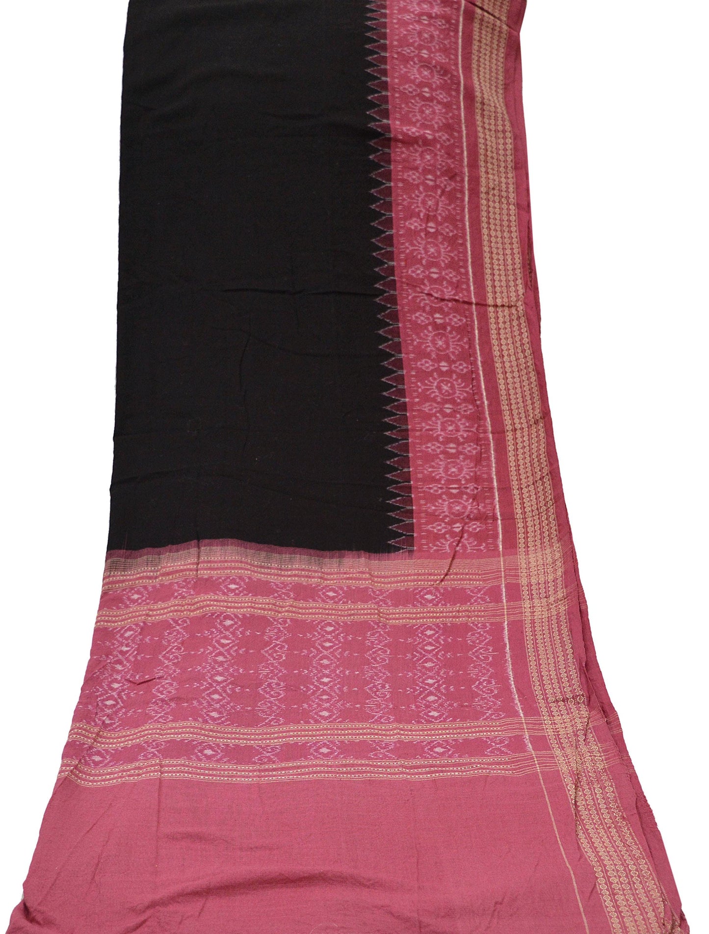 Indian Vintage Dupatta Black & Pink Long Stole Hand woven Sambalpuri Ikat Hijab Pure Cotton Indian Scarves Veil