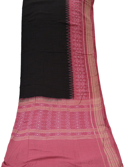 Indian Vintage Dupatta Black & Pink Long Stole Hand woven Sambalpuri Ikat Hijab Pure Cotton Indian Scarves Veil