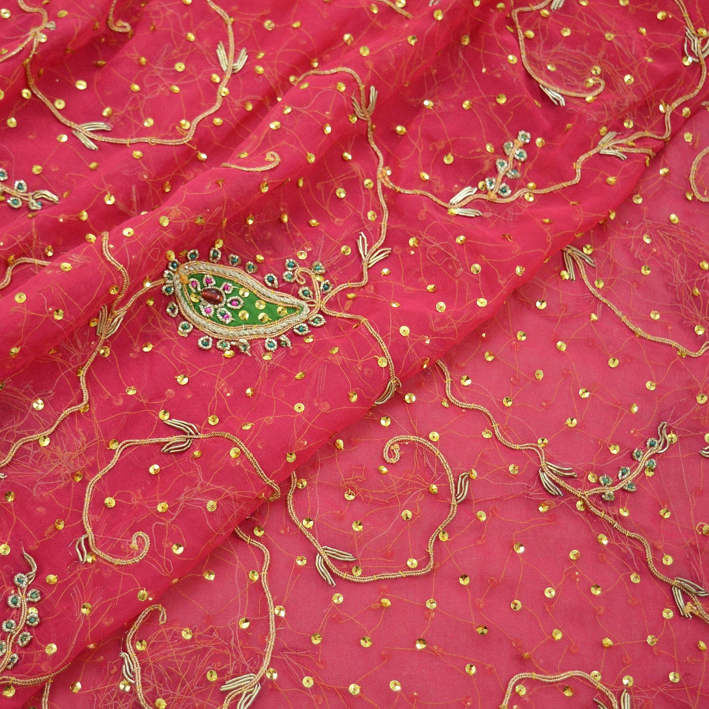 Indian Vintage Heavy Pink Dupatta American Georgette Long Stole Hand Embroidered Scarf Zari Zardozi Hijab Bridal/Wedding Veil