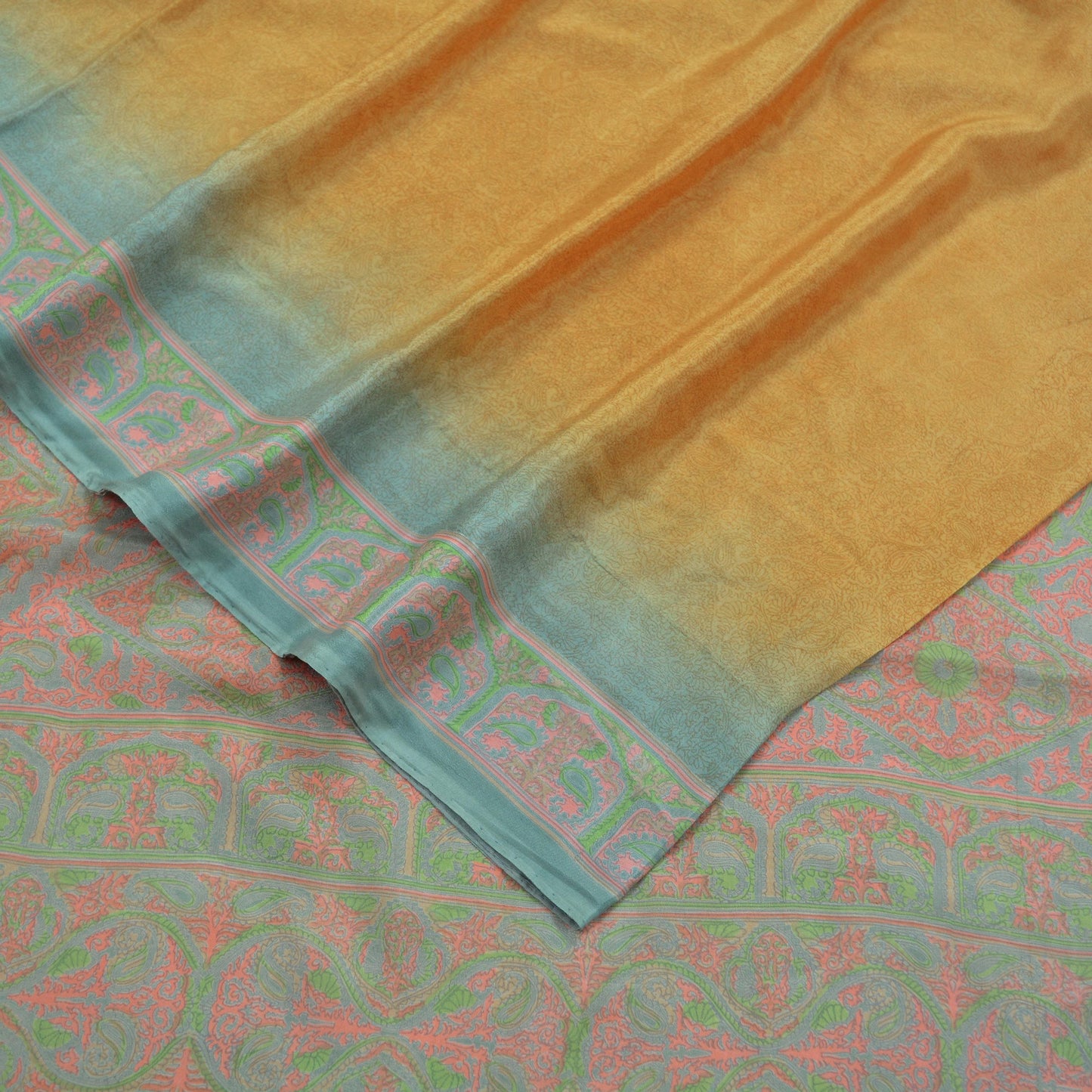 Indian Vintage Sari Beige & Gray 100% Pure Silk Printed Sarees Fabric 5yd Sewing Craft Fabric Dress Making Soft Floral Crafting Quilting