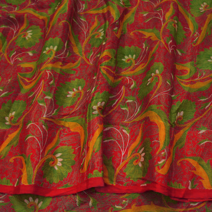 Indian Vintage Sari Red Pure Silk Printed Saree 6yd Sewing Craft Fabric DressMaking Soft Wrap Quilting Crafting