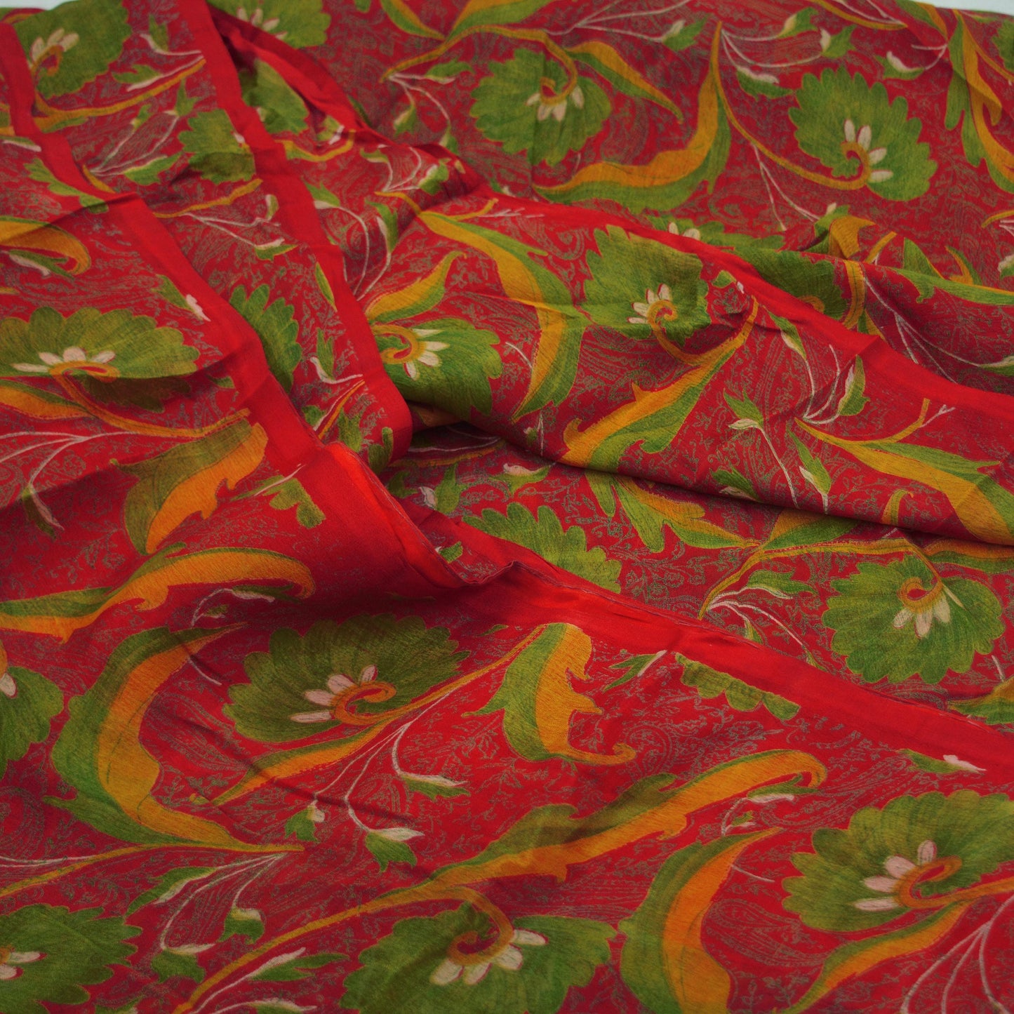 Indian Vintage Sari Red Pure Silk Printed Saree 6yd Sewing Craft Fabric DressMaking Soft Wrap Quilting Crafting