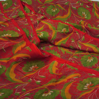 Indian Vintage Sari Red Pure Silk Printed Saree 6yd Sewing Craft Fabric DressMaking Soft Wrap Quilting Crafting