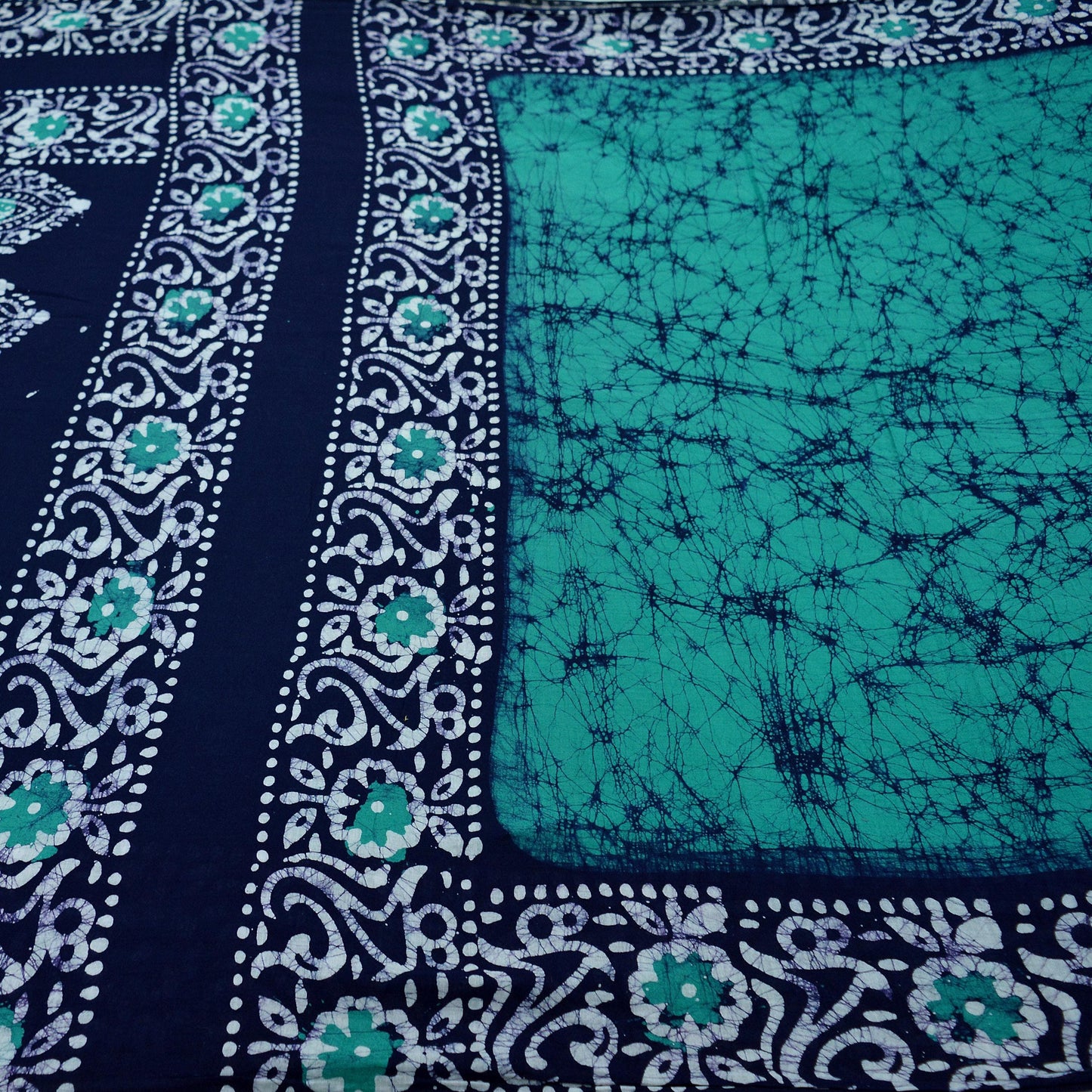 Indian Vintage Sari Green & Blue Batik Printed Saree 100% Pure Cotton 5Yd Craft Fabric Soft Sewing Sarong Wrap Boho Quilting Dress Making