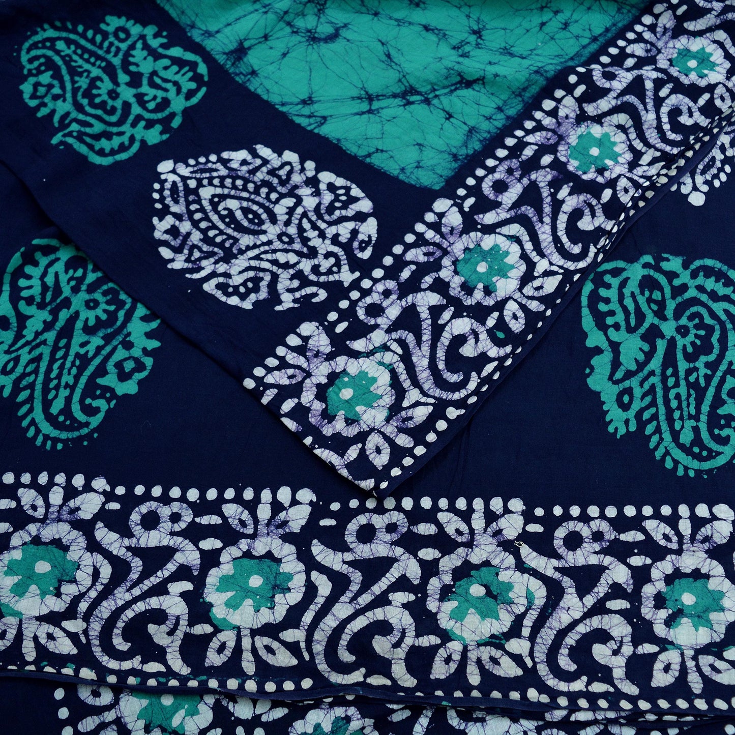 Indian Vintage Sari Green & Blue Batik Printed Saree 100% Pure Cotton 5Yd Craft Fabric Soft Sewing Sarong Wrap Boho Quilting Dress Making