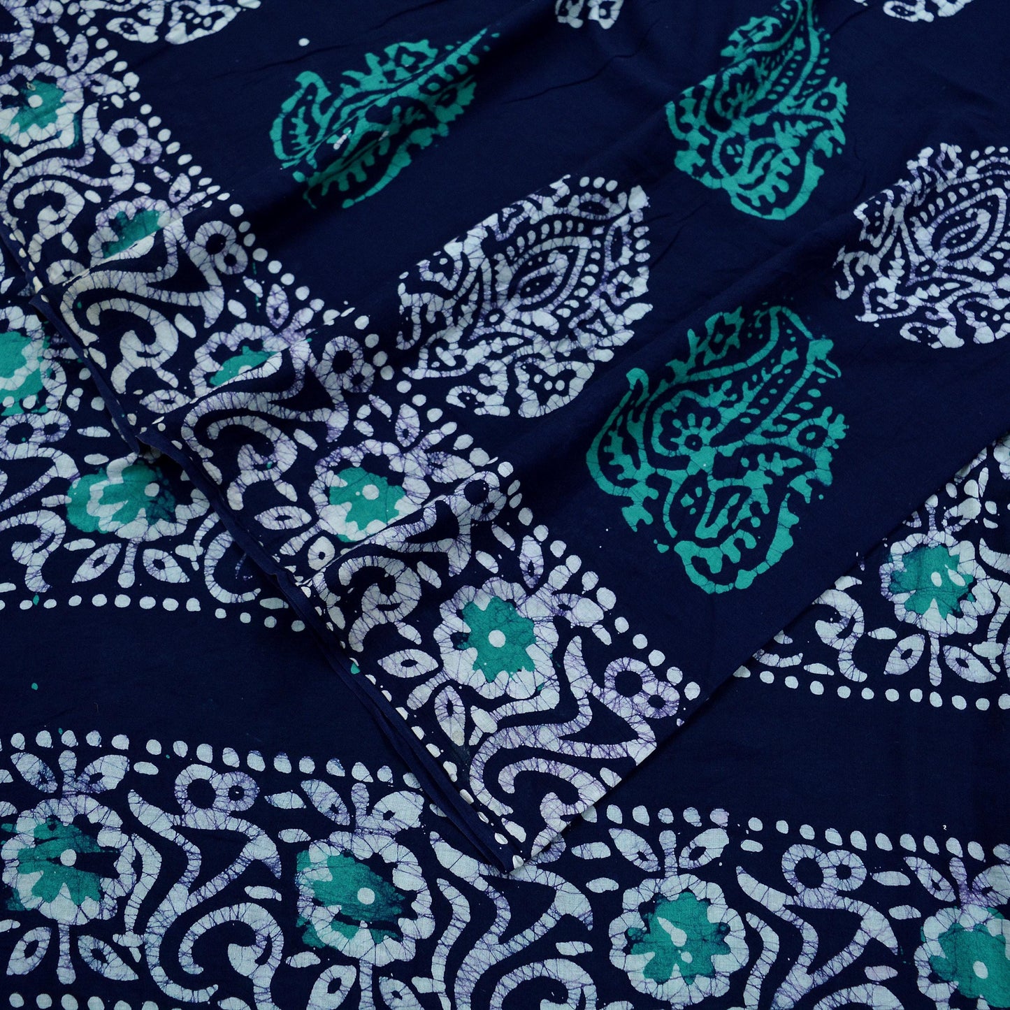 Indian Vintage Sari Green & Blue Batik Printed Saree 100% Pure Cotton 5Yd Craft Fabric Soft Sewing Sarong Wrap Boho Quilting Dress Making