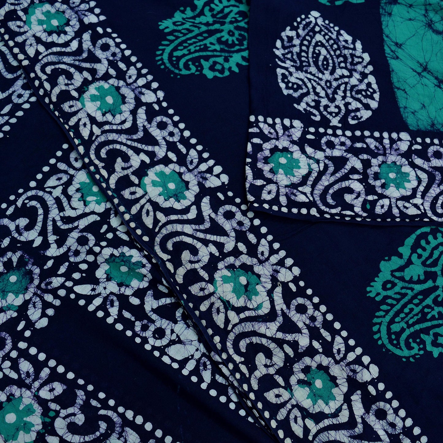 Indian Vintage Sari Green & Blue Batik Printed Saree 100% Pure Cotton 5Yd Craft Fabric Soft Sewing Sarong Wrap Boho Quilting Dress Making