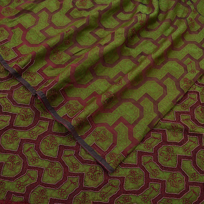 The vintage Creations Indian Vintage Sari Green & Maroon Hand Embroidered Saree Pure Organza Silk Fabric 5Yd Ethnic Dress Making Crafting