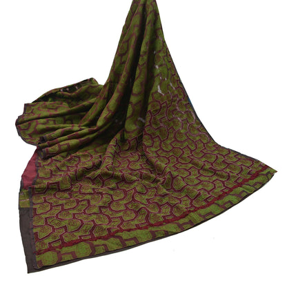 The vintage Creations Indian Vintage Sari Green & Maroon Hand Embroidered Saree Pure Organza Silk Fabric 5Yd Ethnic Dress Making Crafting