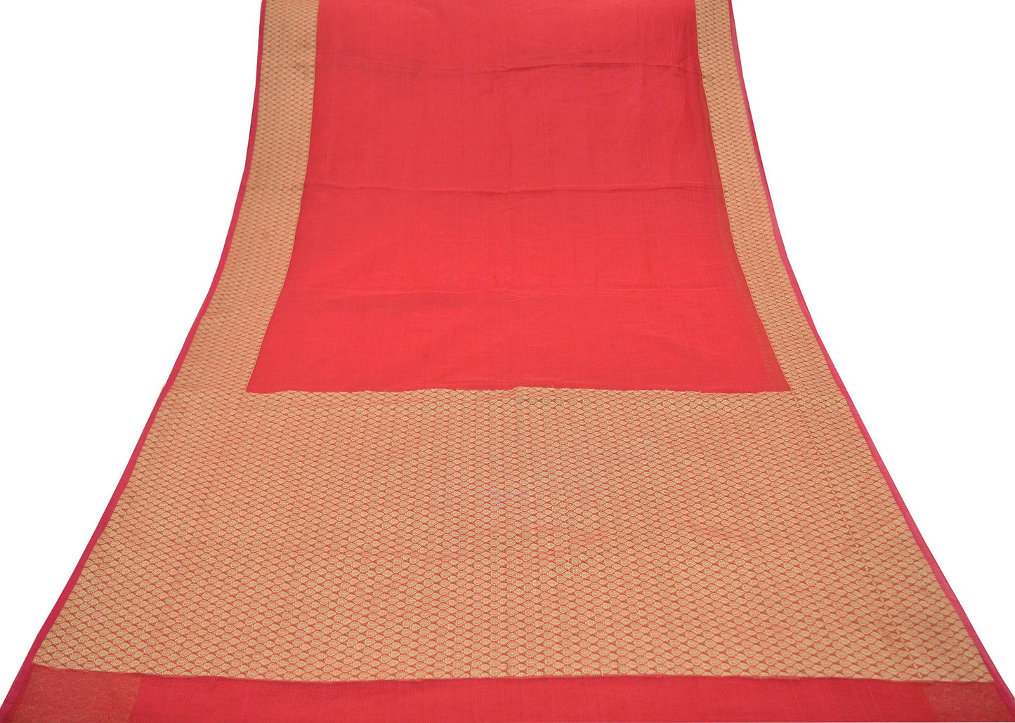 The vintage Creation Indian Vintage Sari Red Hand Woven Saree Organza Craft Fabric 6Yd Ethnic Sewing Crafting Quilting Upcycle Dress making