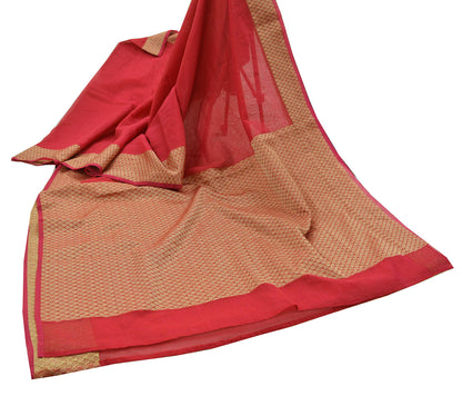 The vintage Creation Indian Vintage Sari Red Hand Woven Saree Organza Craft Fabric 6Yd Ethnic Sewing Crafting Quilting Upcycle Dress making