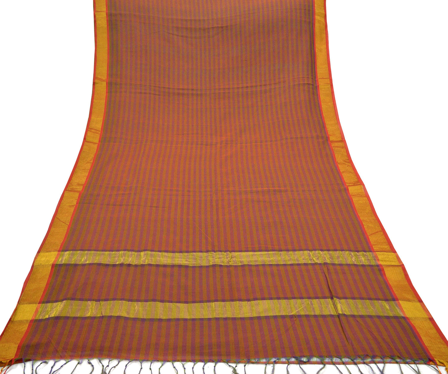 Indian Vintage Sari Pure Chanderi Cotton Hand Woven Sarees 5Yd Craft Fabric Soft Sewing Sarong Dress Making Quilting Crafting