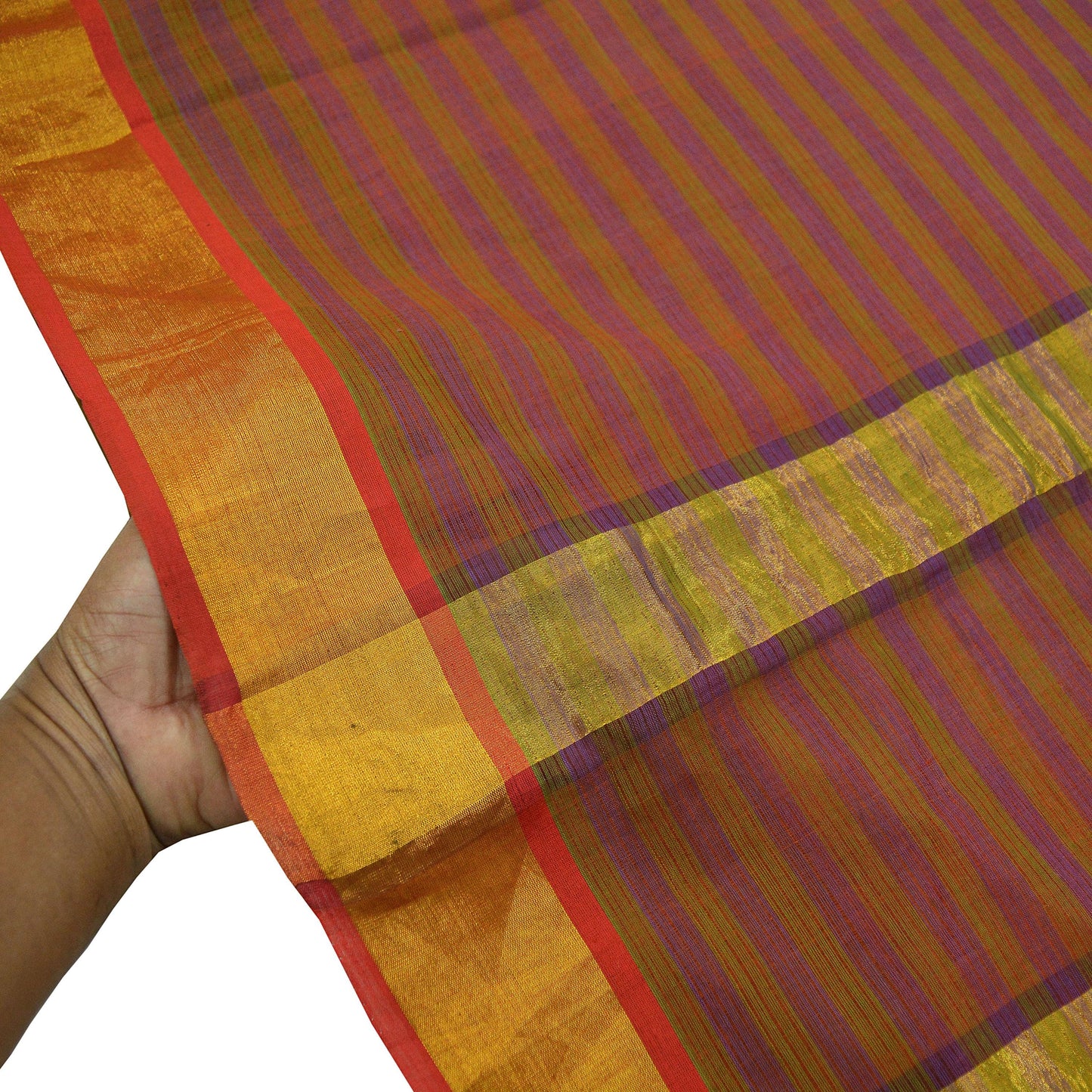 Indian Vintage Sari Pure Chanderi Cotton Hand Woven Sarees 5Yd Craft Fabric Soft Sewing Sarong Dress Making Quilting Crafting