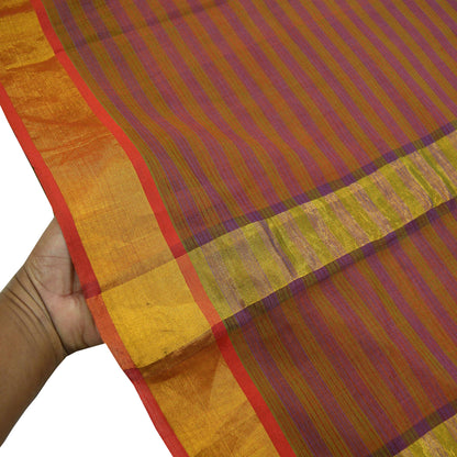 Indian Vintage Sari Pure Chanderi Cotton Hand Woven Sarees 5Yd Craft Fabric Soft Sewing Sarong Dress Making Quilting Crafting