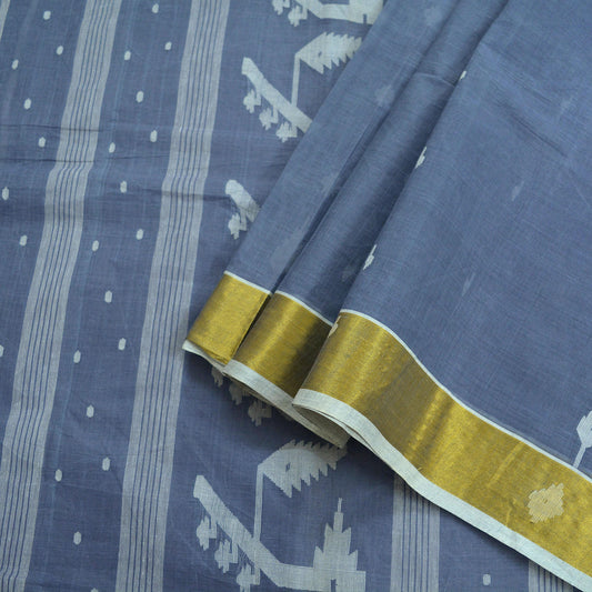 Indian Vintage Sarees Gray Pure Cotton Hand Woven Jamdani Sari 5yd Ethnic Floral Craft Fabric Dress making Upcycle Crafting Quilting