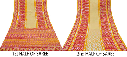 Indian Vintage Red Saree Printed Pure Cotton Sari Craft Fabric Soft 5Yd Sewing Sarong Wrap Boho Quilting Crafting Upcycle Dress making