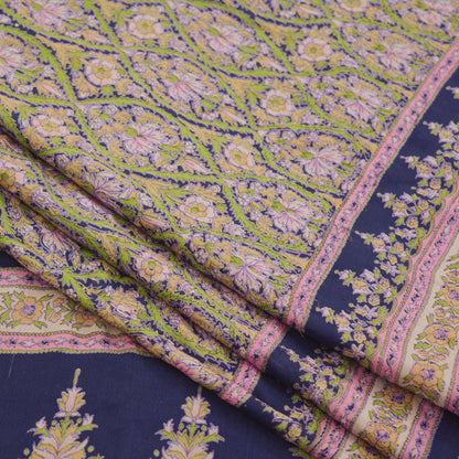 Indian Vintage Sari Green & Blue 100% Pure Silk Printed Sarees 5yd Sewing Craft Fabric Dress Making Soft Wrap Crafting Quilting Upcycle