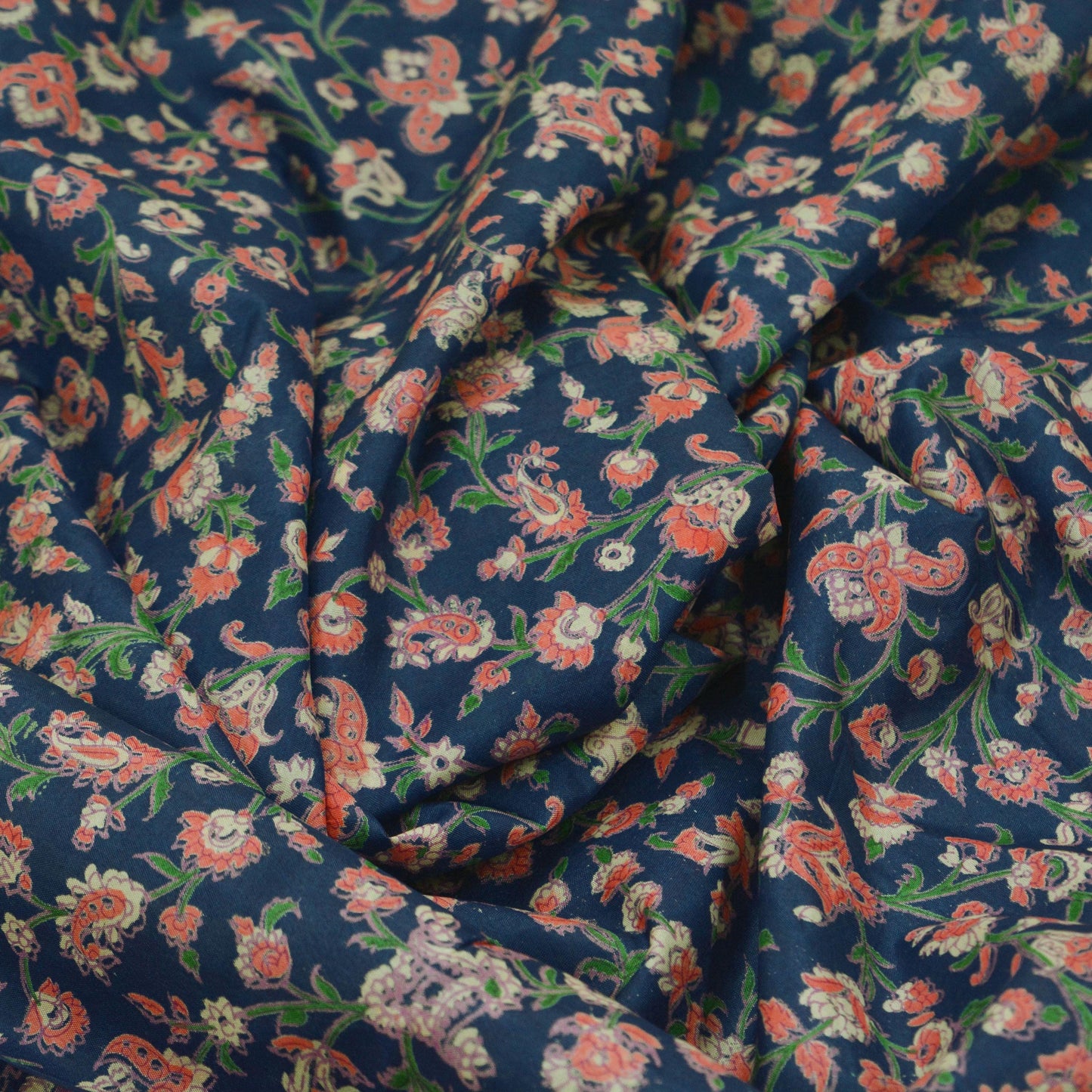 Vintage Blue & Green Saree Artificial Silk Printed Sari Sewing 5yd Craft Fabric Soft Floral Crafting Dress Making Crafting Quilting Upcycle