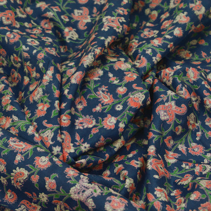 Vintage Blue & Green Saree Artificial Silk Printed Sari Sewing 5yd Craft Fabric Soft Floral Crafting Dress Making Crafting Quilting Upcycle