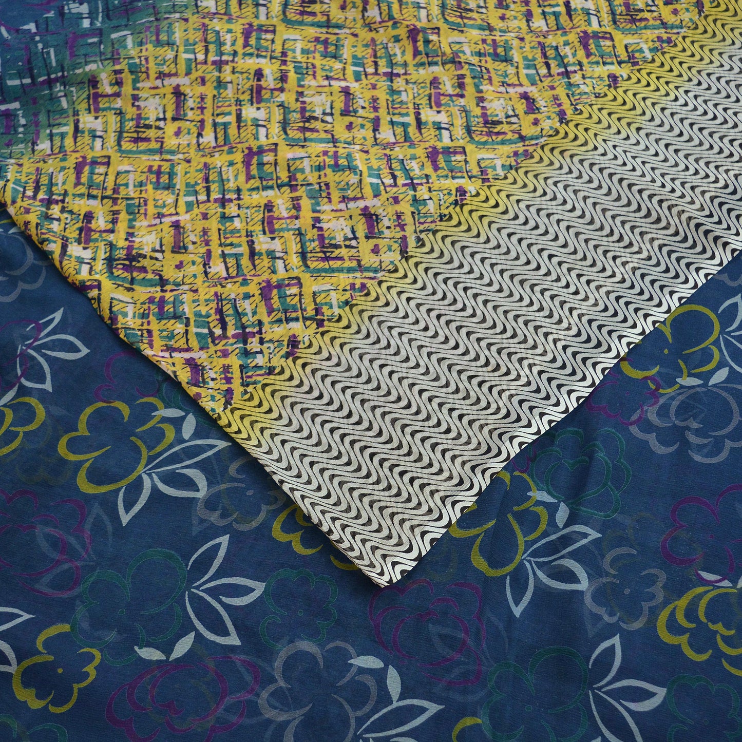 Vintage Sari Yellow & Green 100% Pure Chiffon Silk Printed Sarees Sewing 5yd Craft Fabric Soft Dress Designing for Crafting Floral