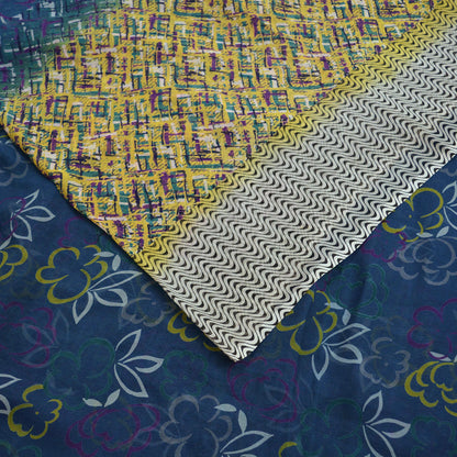 Vintage Sari Yellow & Green 100% Pure Chiffon Silk Printed Sarees Sewing 5yd Craft Fabric Soft Dress Designing for Crafting Floral