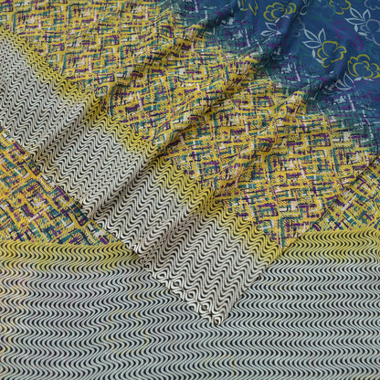 Vintage Sari Yellow & Green 100% Pure Chiffon Silk Printed Sarees Sewing 5yd Craft Fabric Soft Dress Designing for Crafting Floral