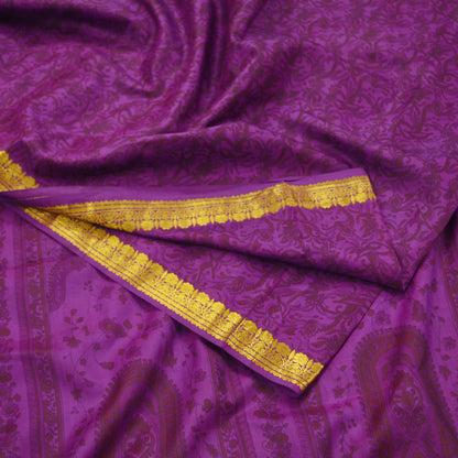 Indian Vintage Sari Purple 100% Pure Silk Printed Sarees 6yd Sewing Craft Fabric Zari Dress Making Soft Quilting Used Crafting Upcycle