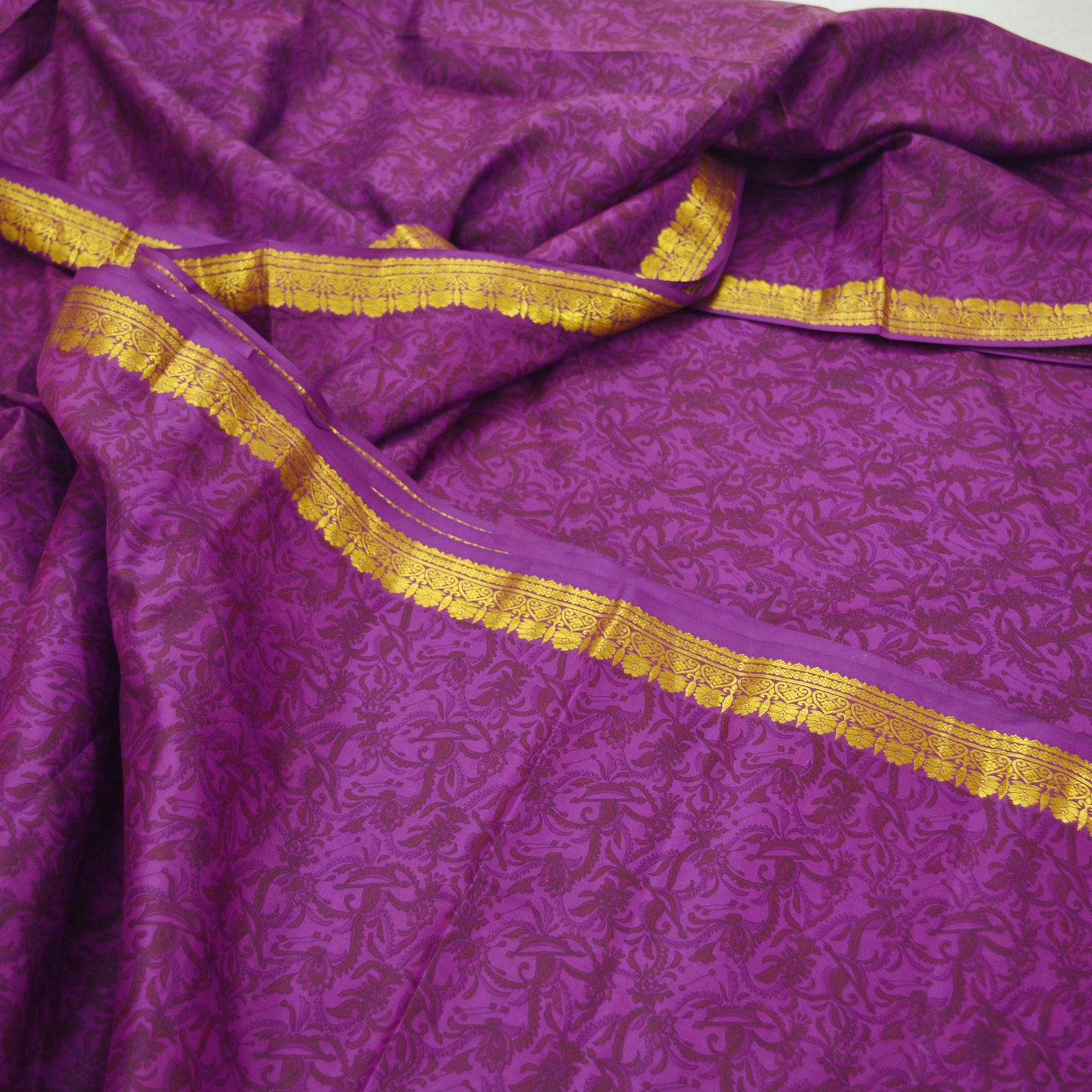 Indian Vintage Sari Purple 100% Pure Silk Printed Sarees 6yd Sewing Craft Fabric Zari Dress Making Soft Quilting Used Crafting Upcycle