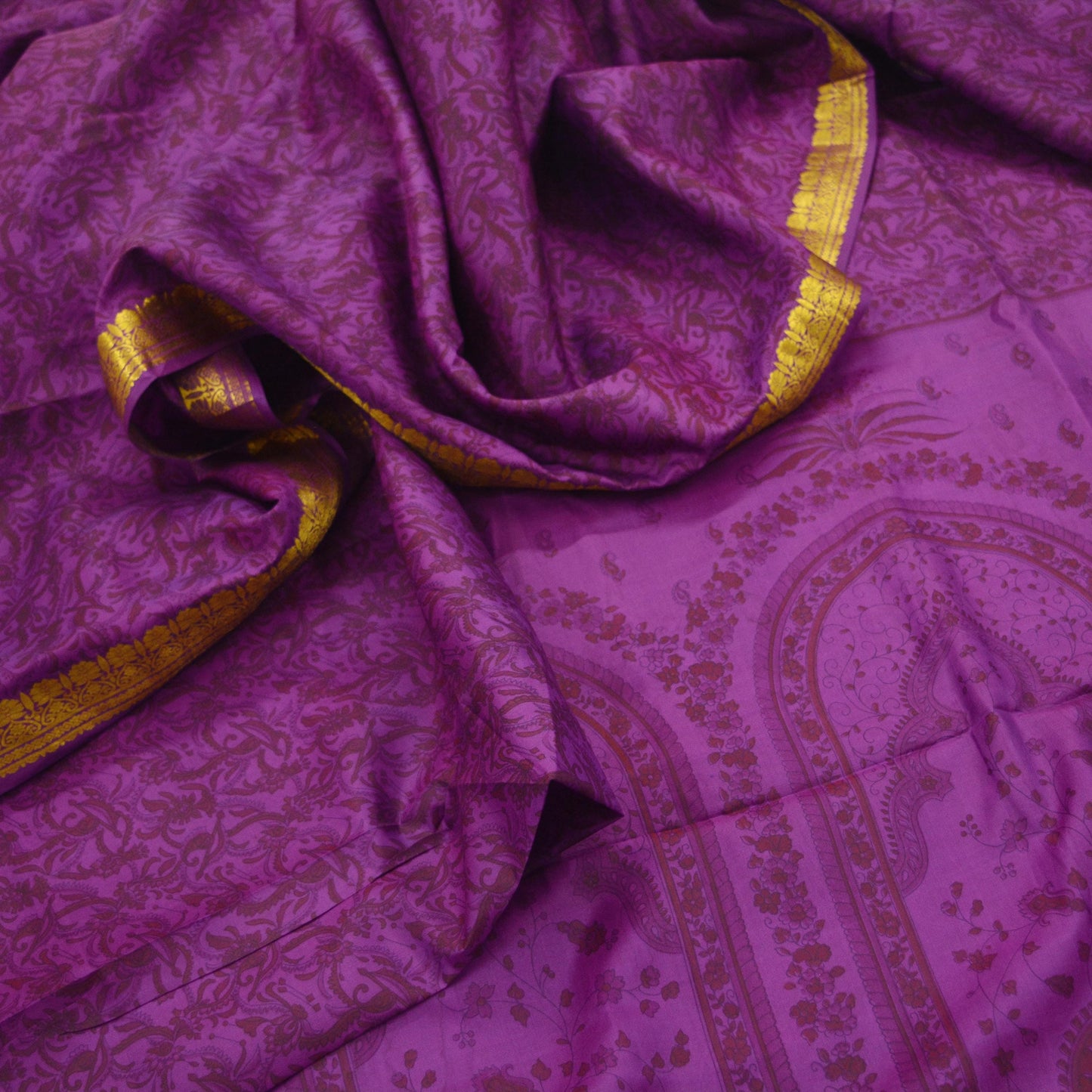 Indian Vintage Sari Purple 100% Pure Silk Printed Sarees 6yd Sewing Craft Fabric Zari Dress Making Soft Quilting Used Crafting Upcycle