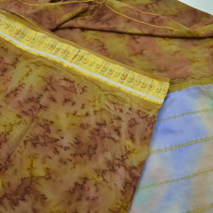 Indian Vintage Green & Brown Saree Pure Silk Printed Sari 5yd Sewing Zari Craft Fabric Dress Making Soft Crafting Quilting