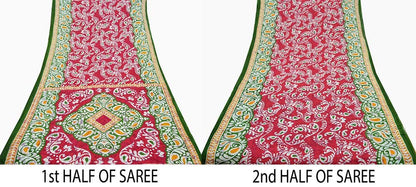 Indian Vintage Sari Red & Green Batik Printed Saree 100% Pure Cotton 5Yd Craft Fabric Soft Sewing Sarong Wrap Boho Quilting Dress Making